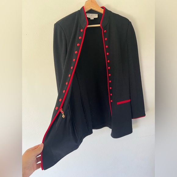 St. John Collection Santana Knit Black & Red Long Jacket & Pants Suit Set Size 6 - Picture 5 of 16